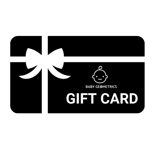 Baby Geometrics gift card featuring a cute design, the perfect present for parents to choose high-contrast baby products that support infant visual and cognitive development.